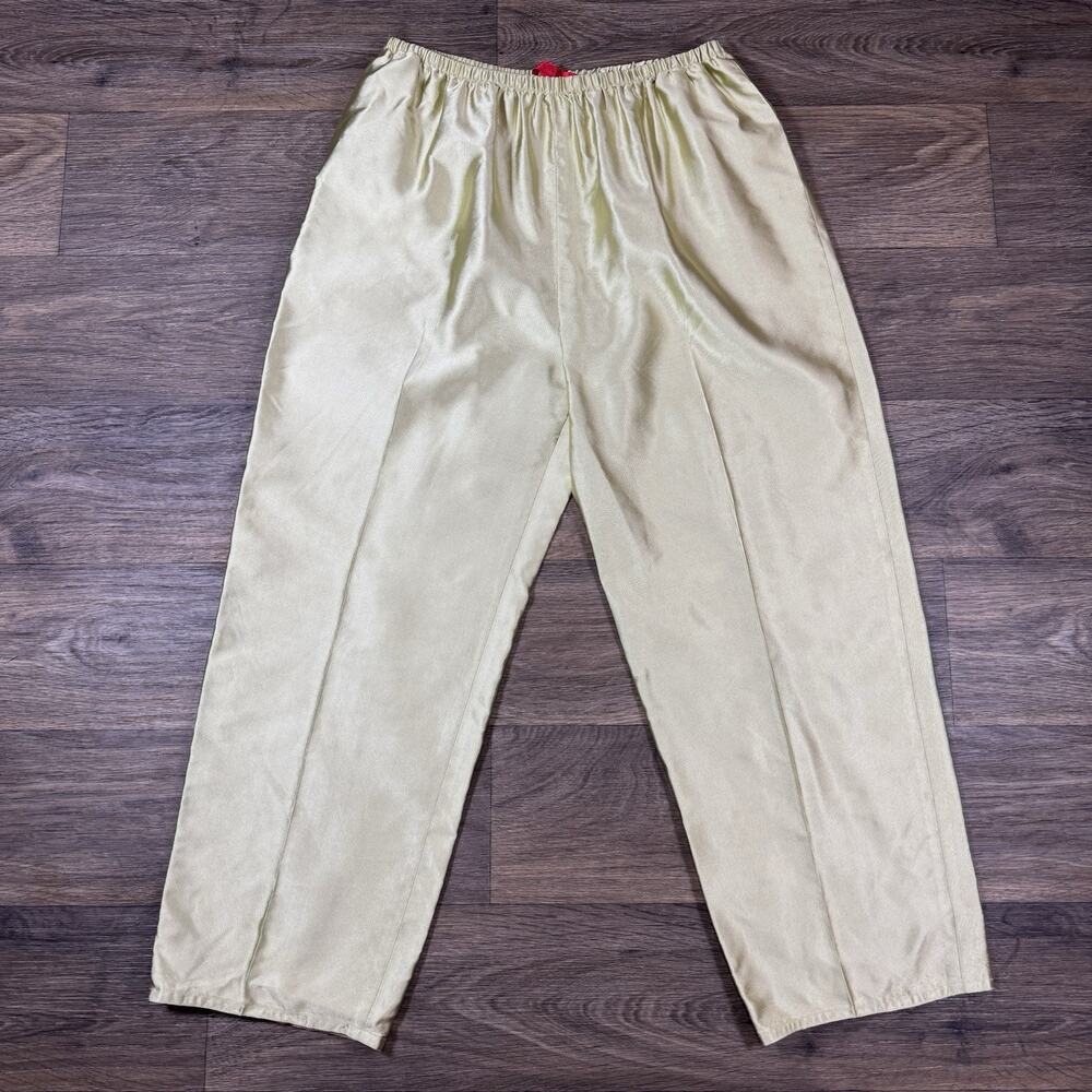 SHAMASK 100% SILK ELASTIC WAIST GREEN PANTS SIZE 3 MADE IN USA
